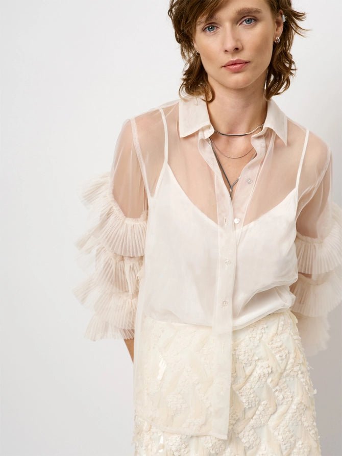 Piers tulle ruffled shirt - HEY LOU STUDIO