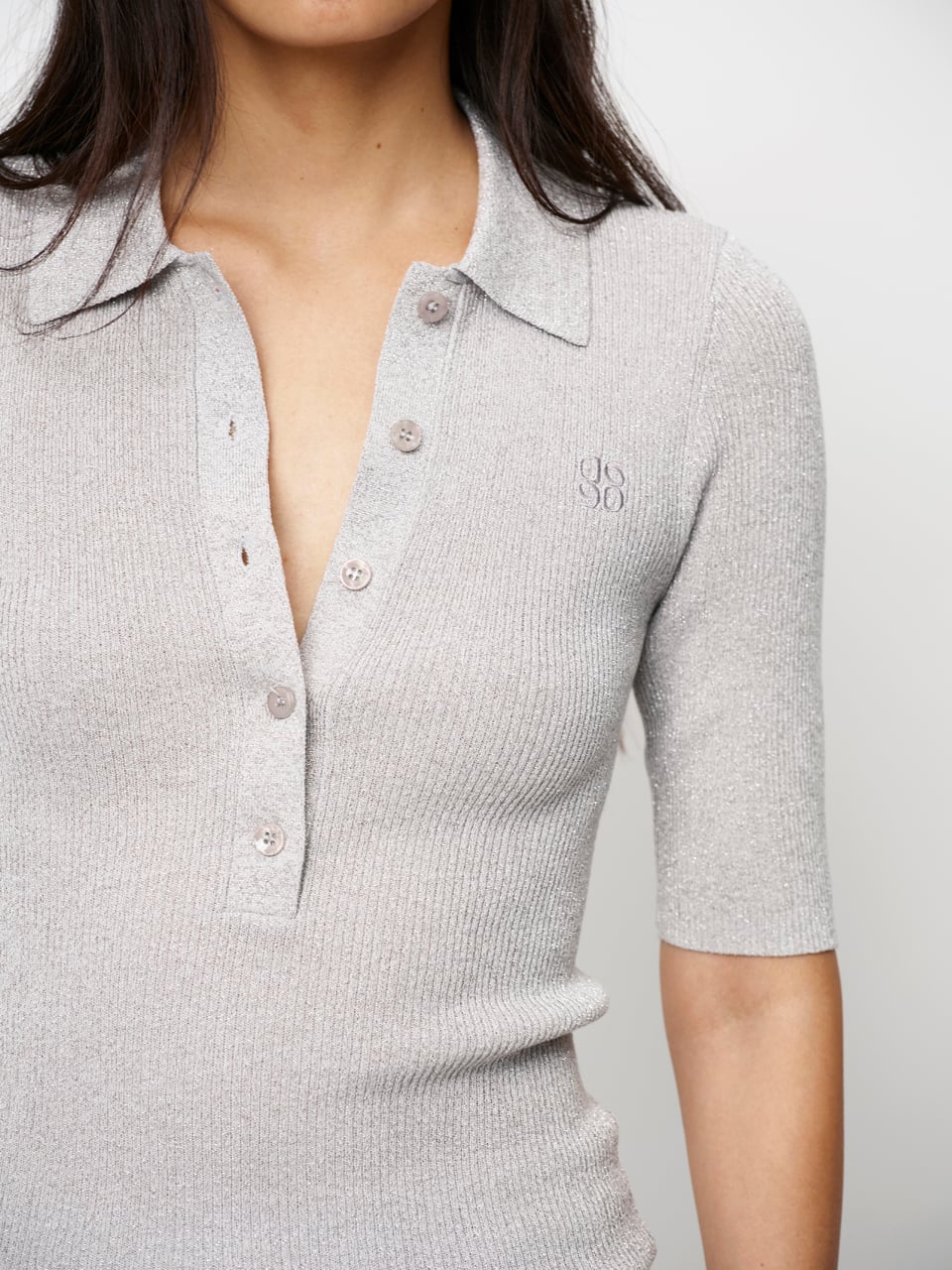 Dante6 Fayza metallic knitted Polo - HEY LOU STUDIO