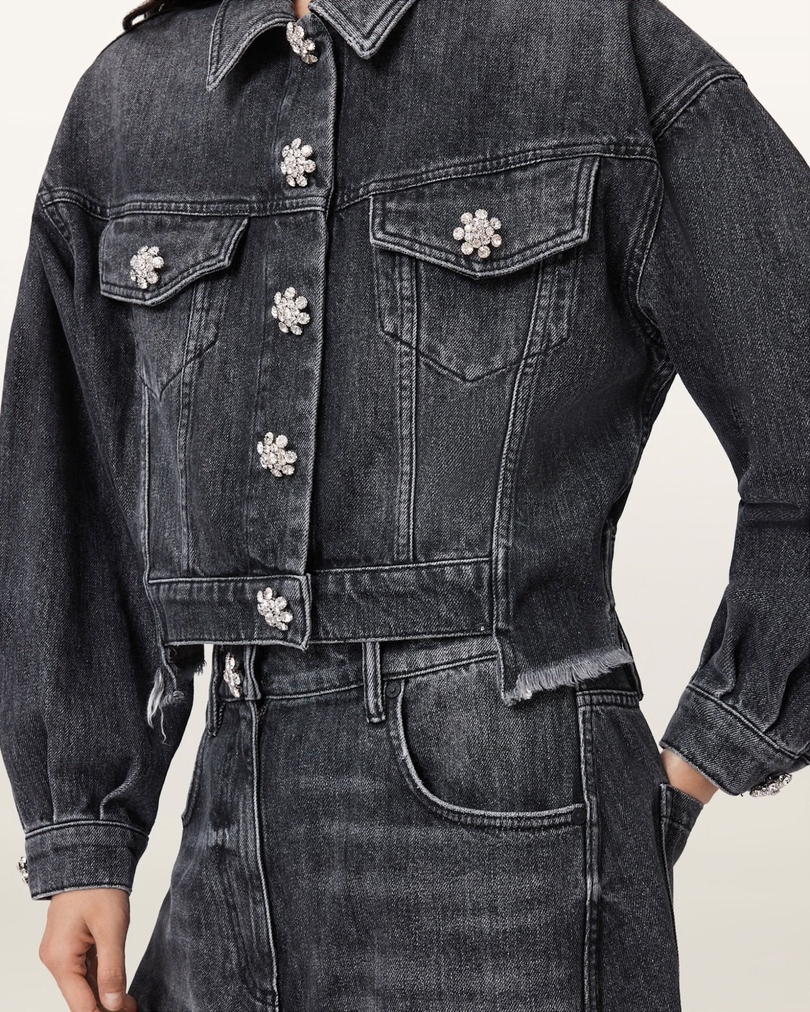 ALLSAINTS Beth Denim Jacket washed black - HEY LOU STUDIO