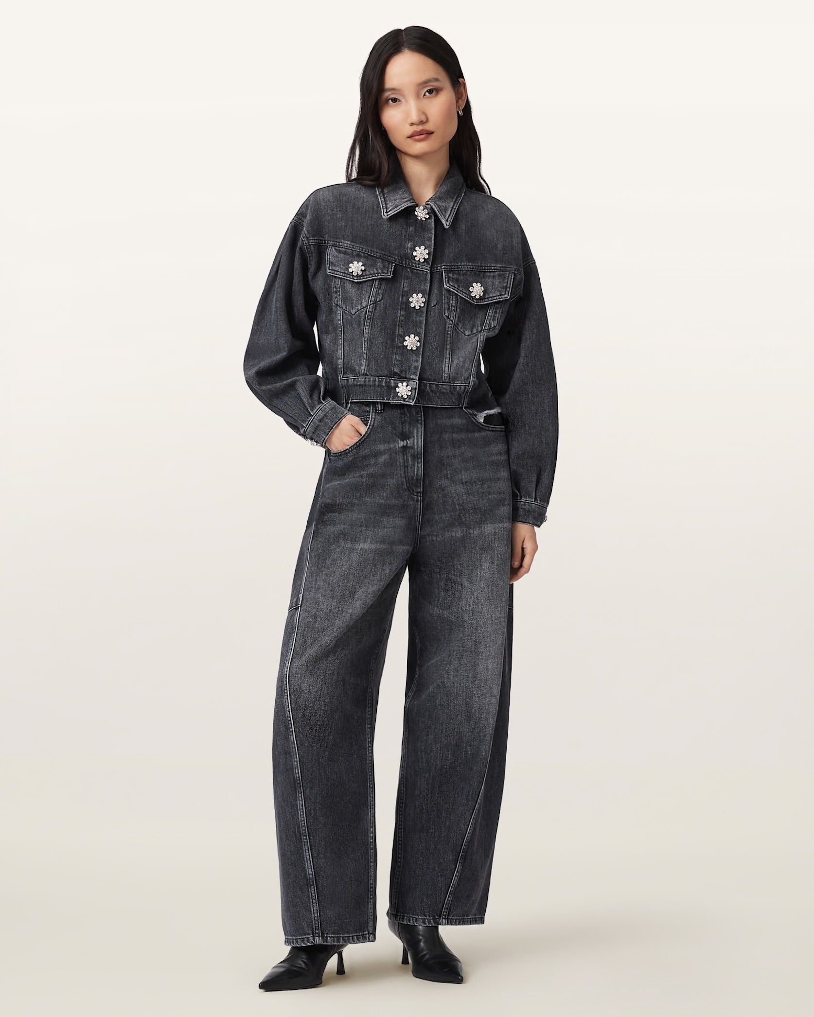 ALLSAINTS Beth Denim Jacket washed black - HEY LOU STUDIO