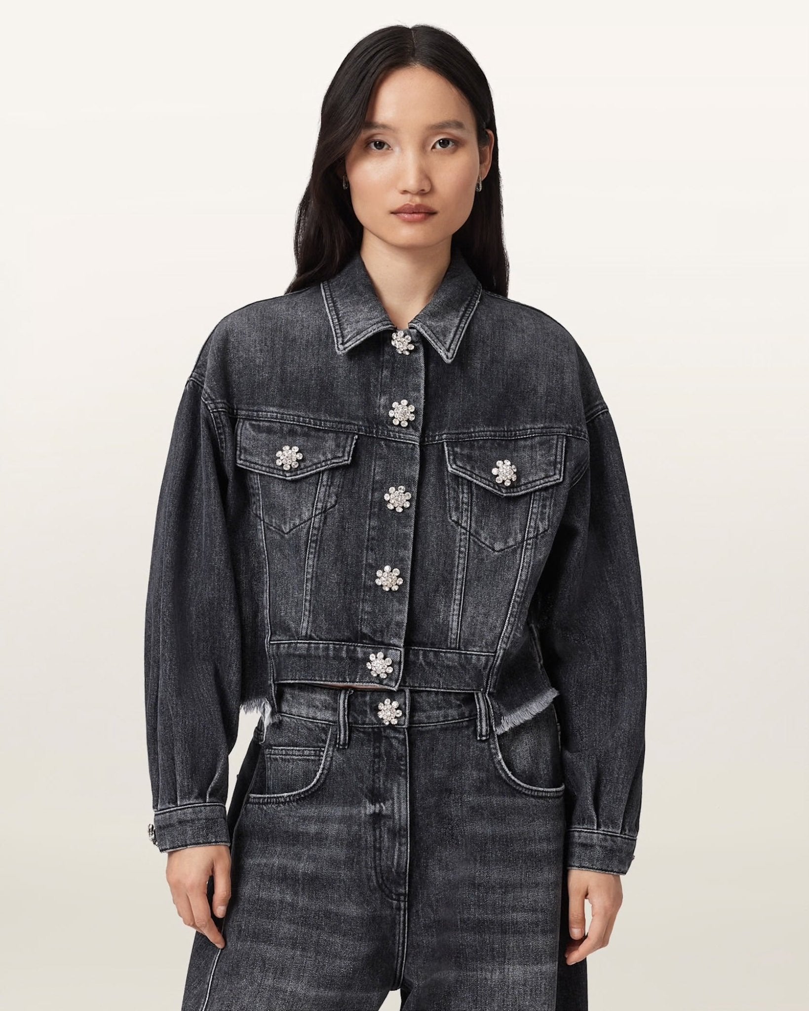 ALLSAINTS Beth Denim Jacket washed black - HEY LOU STUDIO