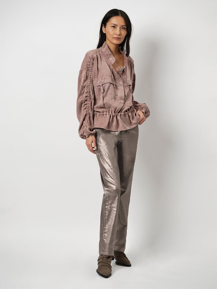 Bella Metallic denim pants - HEY LOU STUDIO