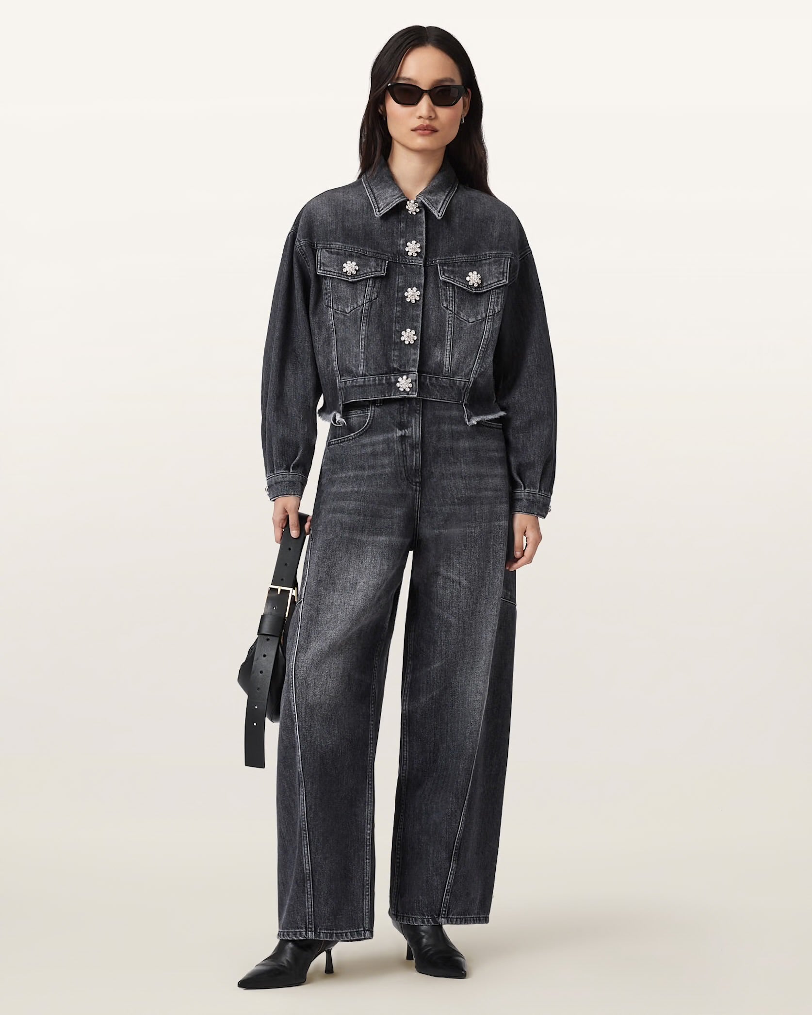 ALLSAINTS Beth Denim Jacket washed black - HEY LOU STUDIO