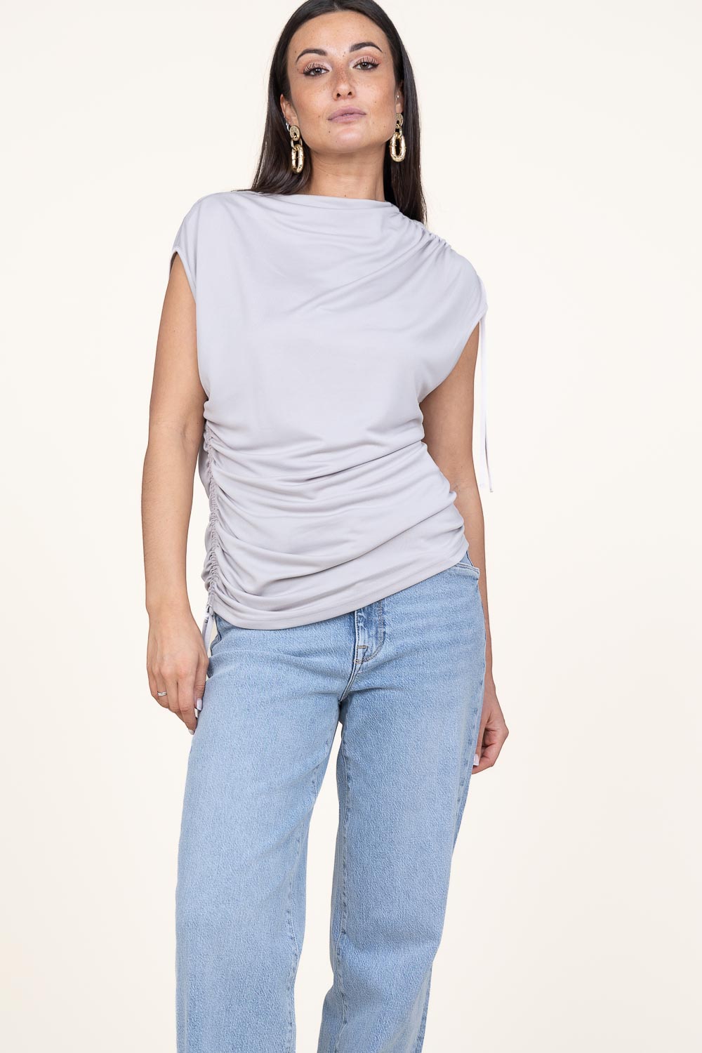 D6Elin asymetric top Ice Grey - HEY LOU STUDIO