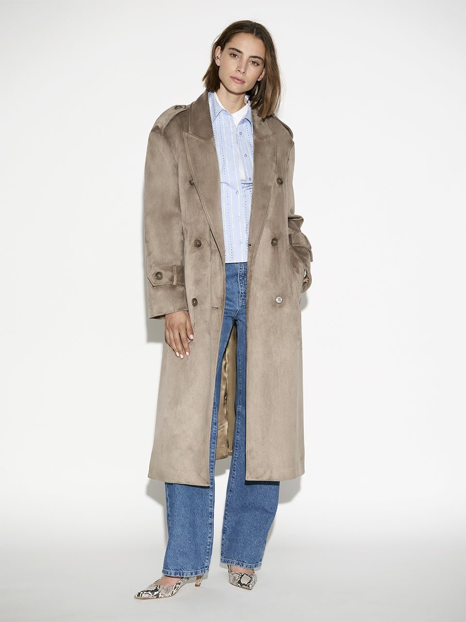 Solen Faux suede Trenchcoat - HEY LOU STUDIO