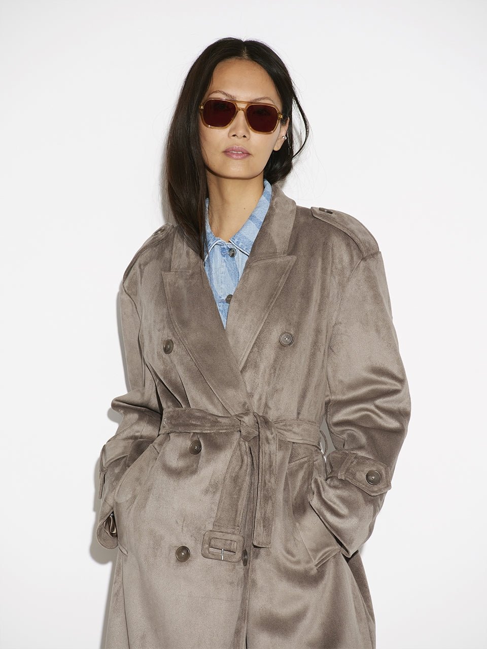 Solen Faux suede Trenchcoat - HEY LOU STUDIO