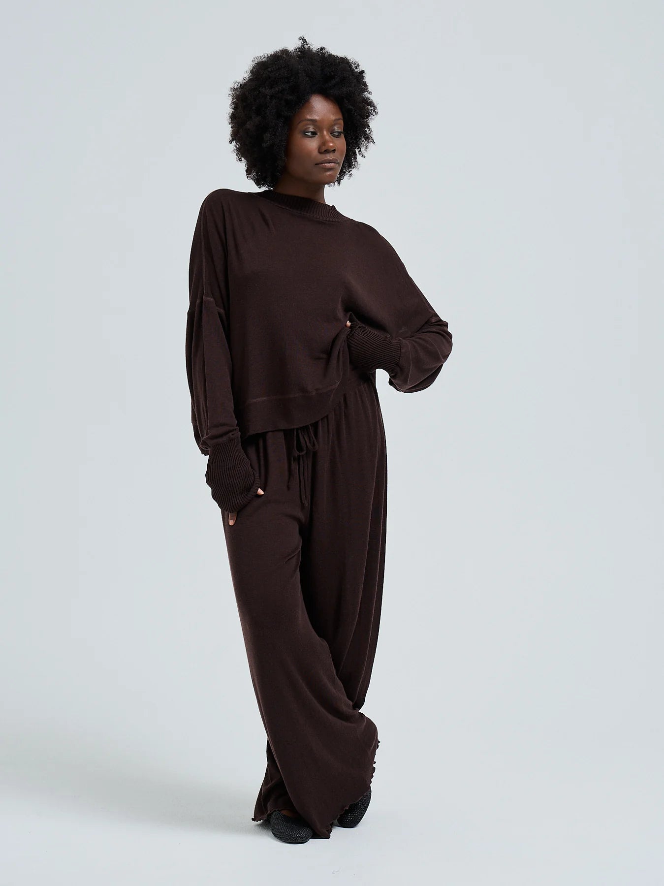 Woolen Sporty Sweat dark brown