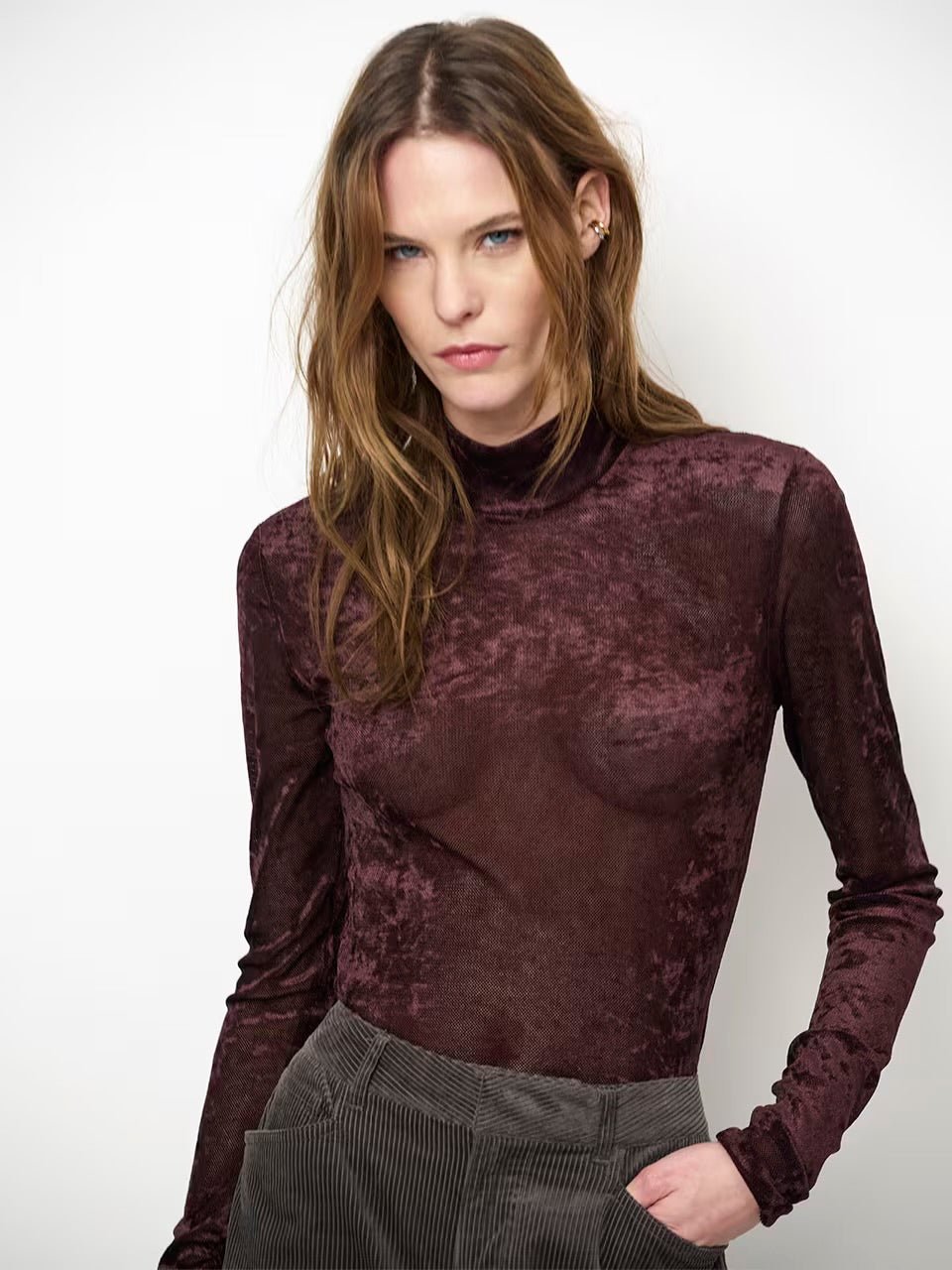 Olya velvet mesh Top - HEY LOU STUDIO