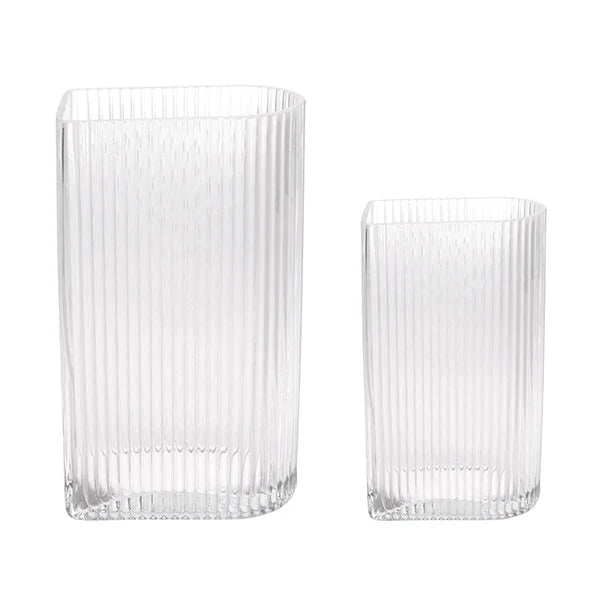 clear ribbed vases set of