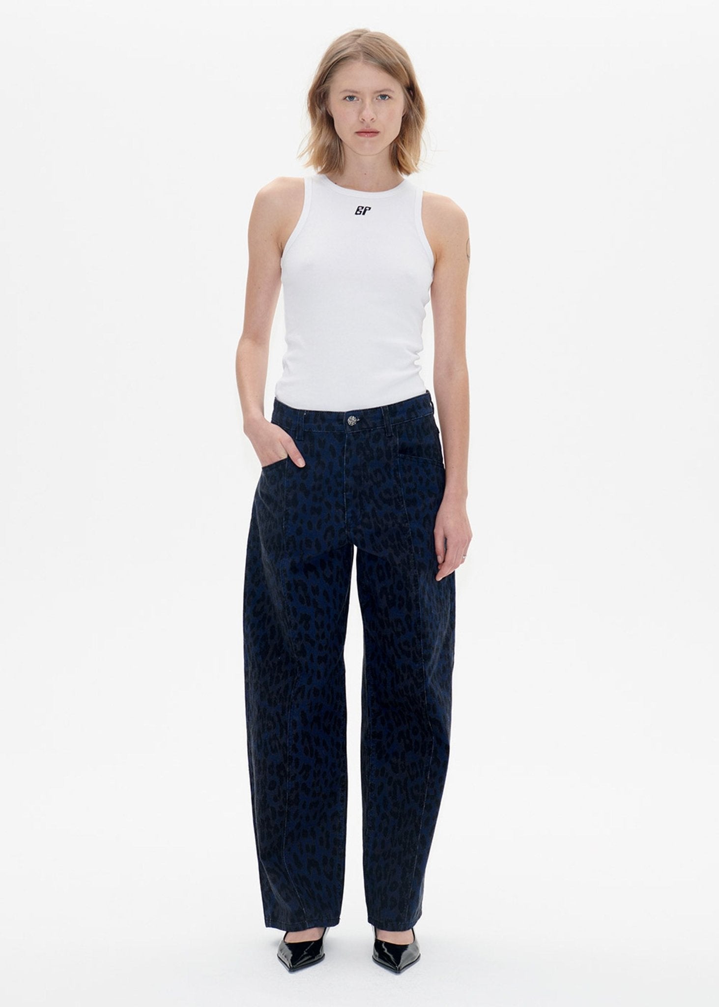 NARA Blue Leopard Jeans - HEY LOU STUDIO