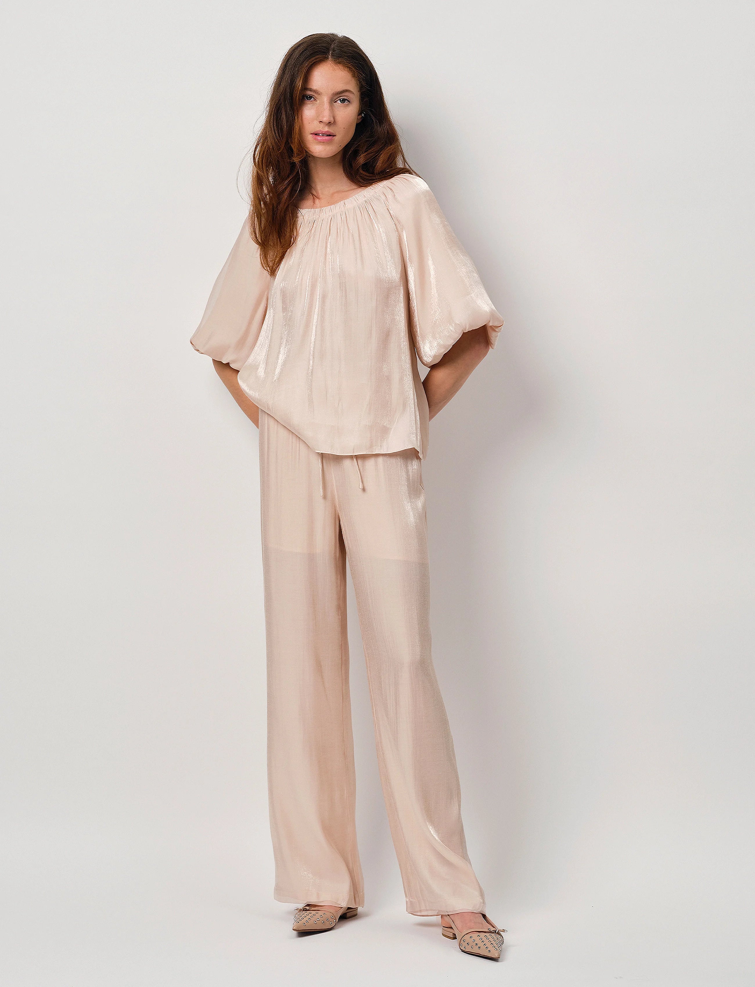 Soir shimmer wide leg pants Peach Fuzz